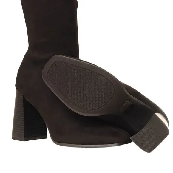 Black Microsuede Block Heel Knee High Boots - Picture 6 of 6